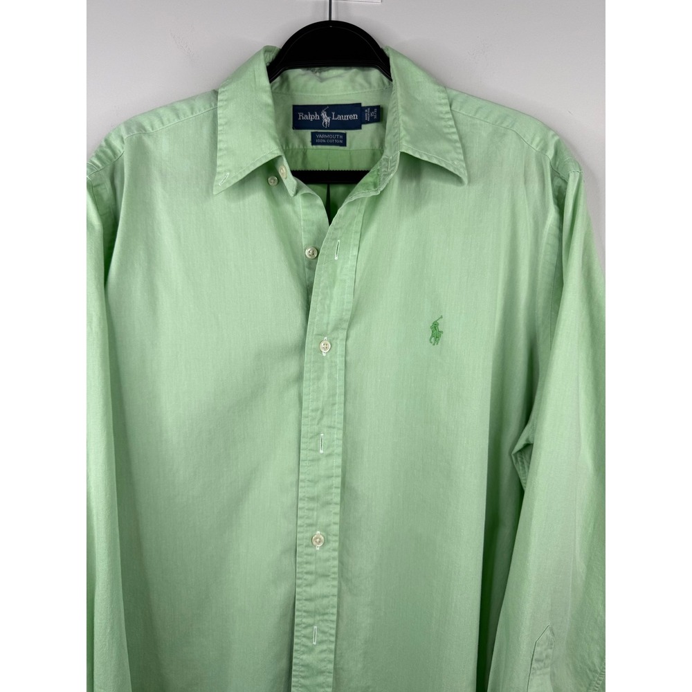 Ralph Lauren Yarmouth Mens 15 32/33 Mint Green Cotton Button Down Shirt Logo